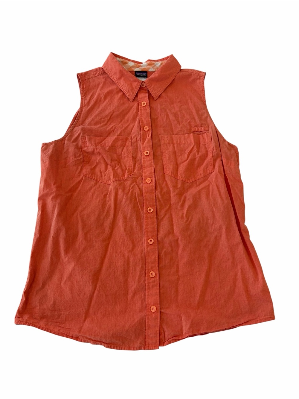 Patagonia Brookgreen Sleeveless Top Peach Orange‎ Organic Cotton Button Up S